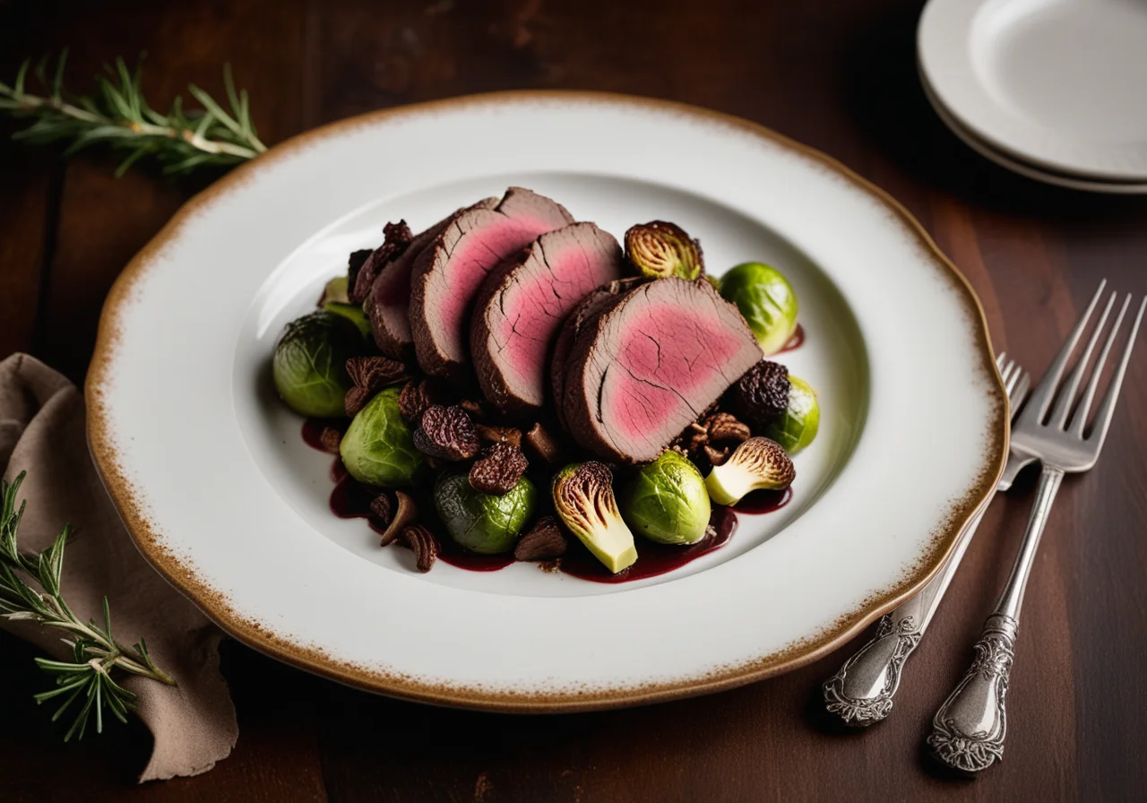 Venison Fillet with Brussels Sprouts and Morels