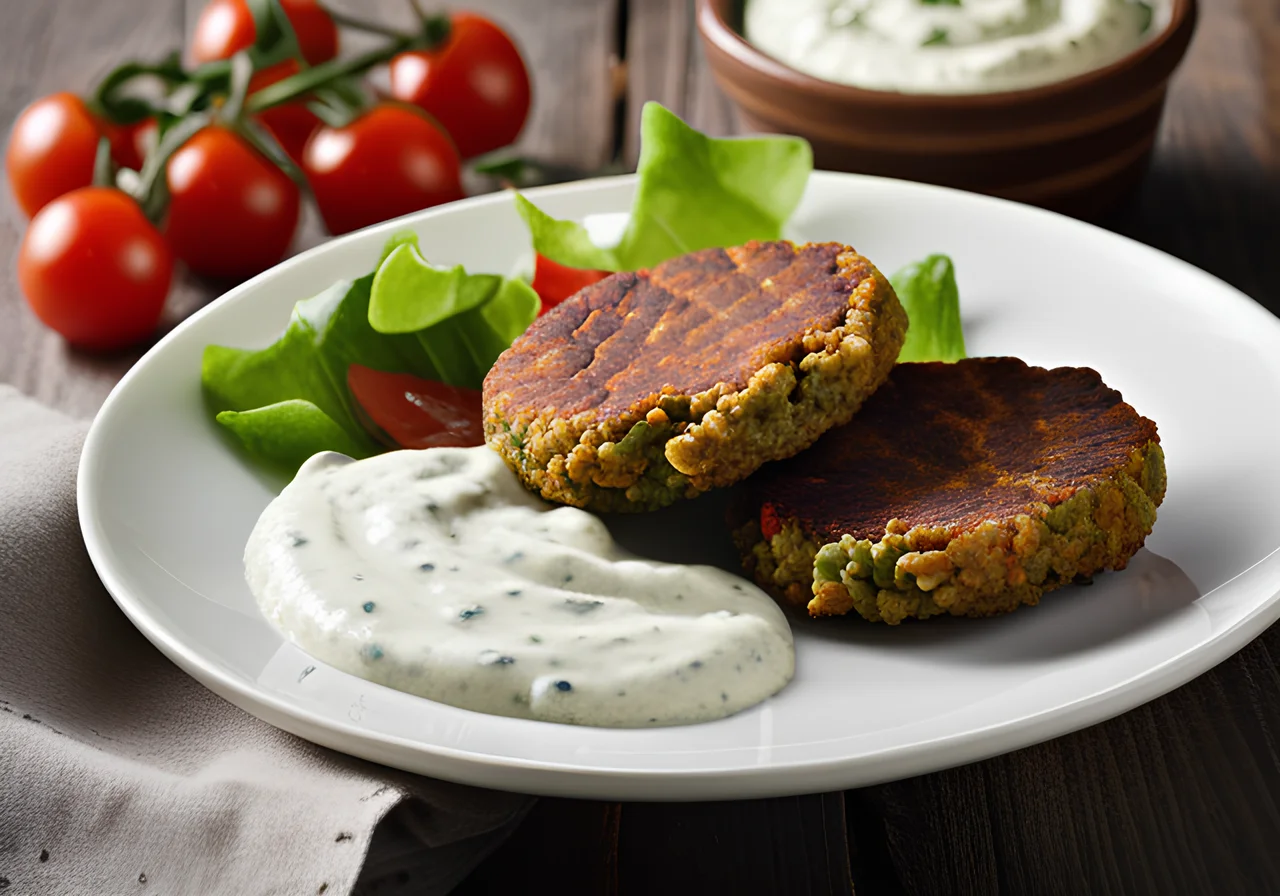 Lentil Patties with Salad and Quark Dip