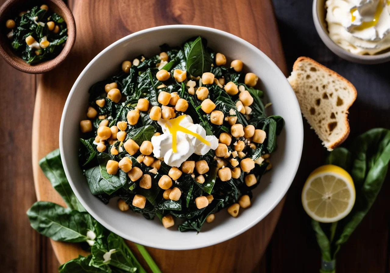 Mangoldgemüse mit Kichererbsen und Ziegenkäse