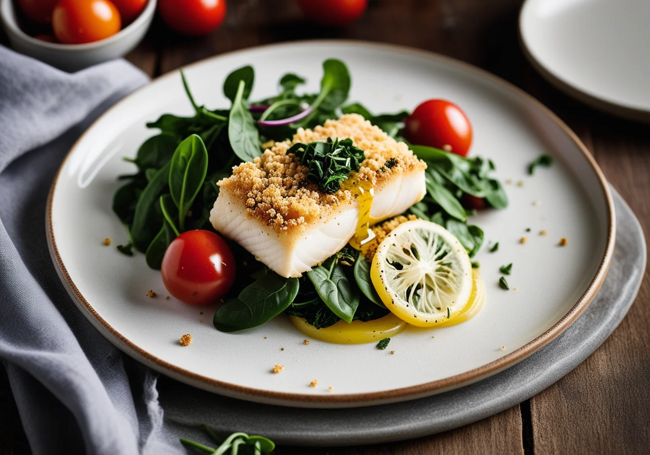 Cod with Breadcrumb Crust and Vegetables