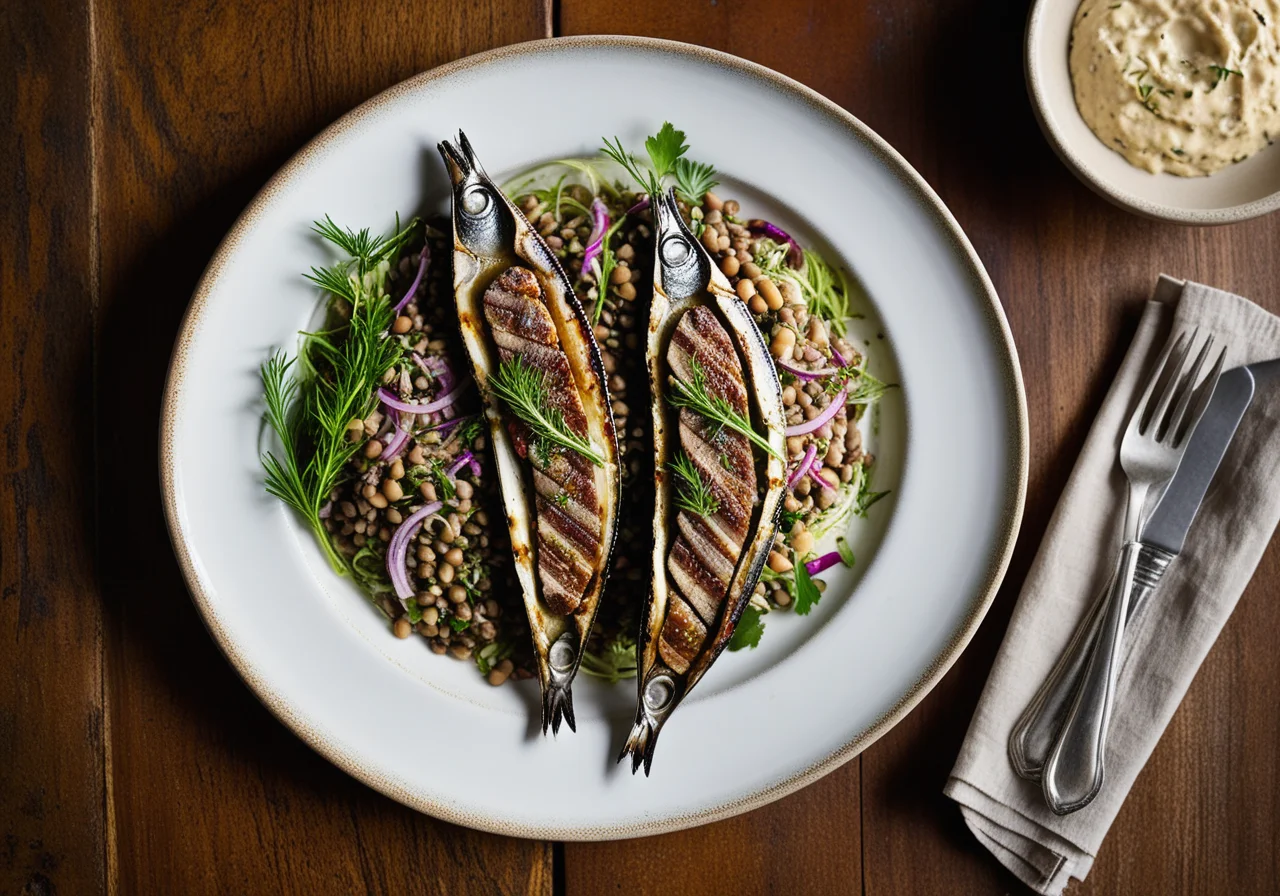 Grilled Sardines with Lentil-Fennel Salad