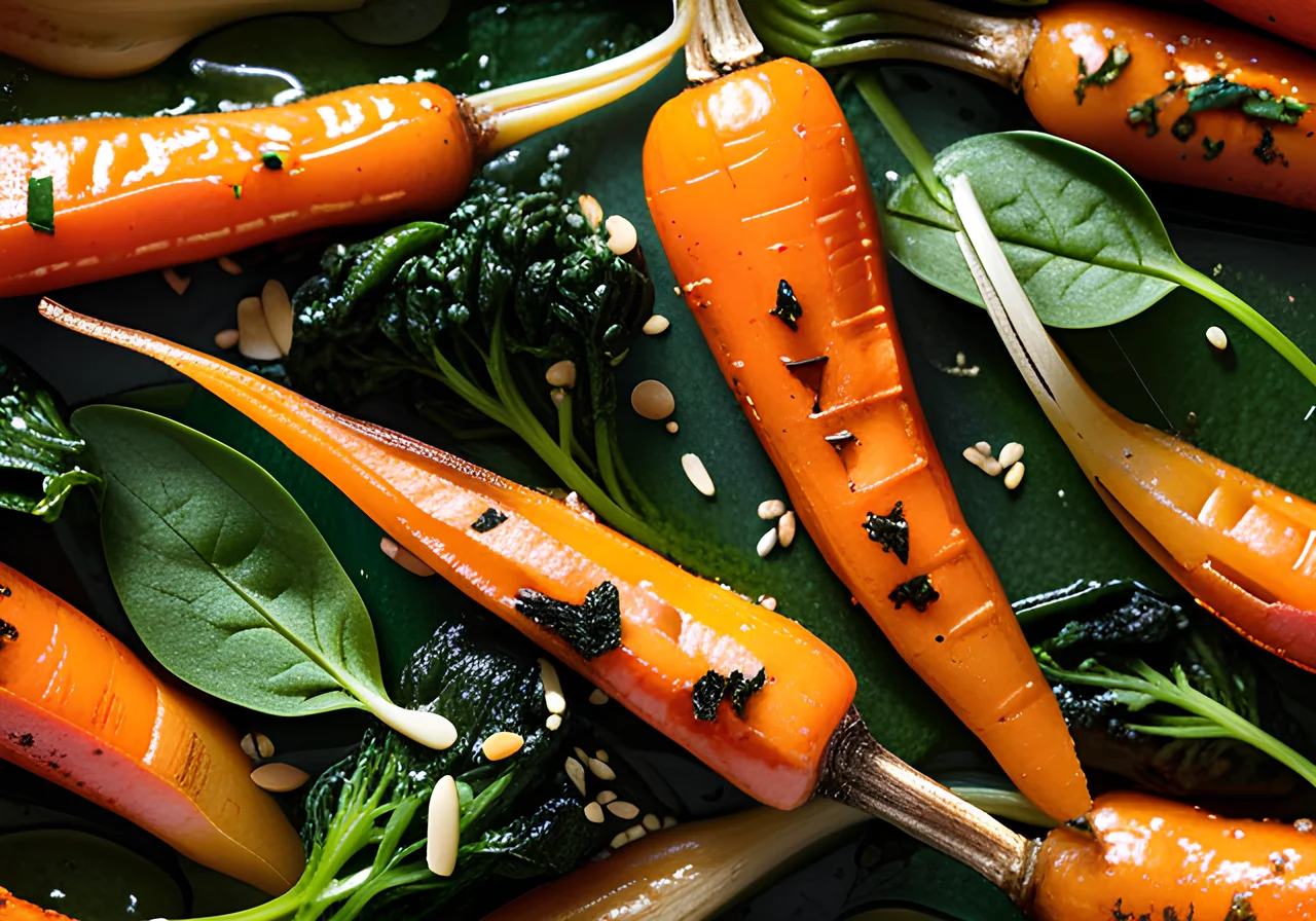 Roasted Carrots with Sesame Spinach