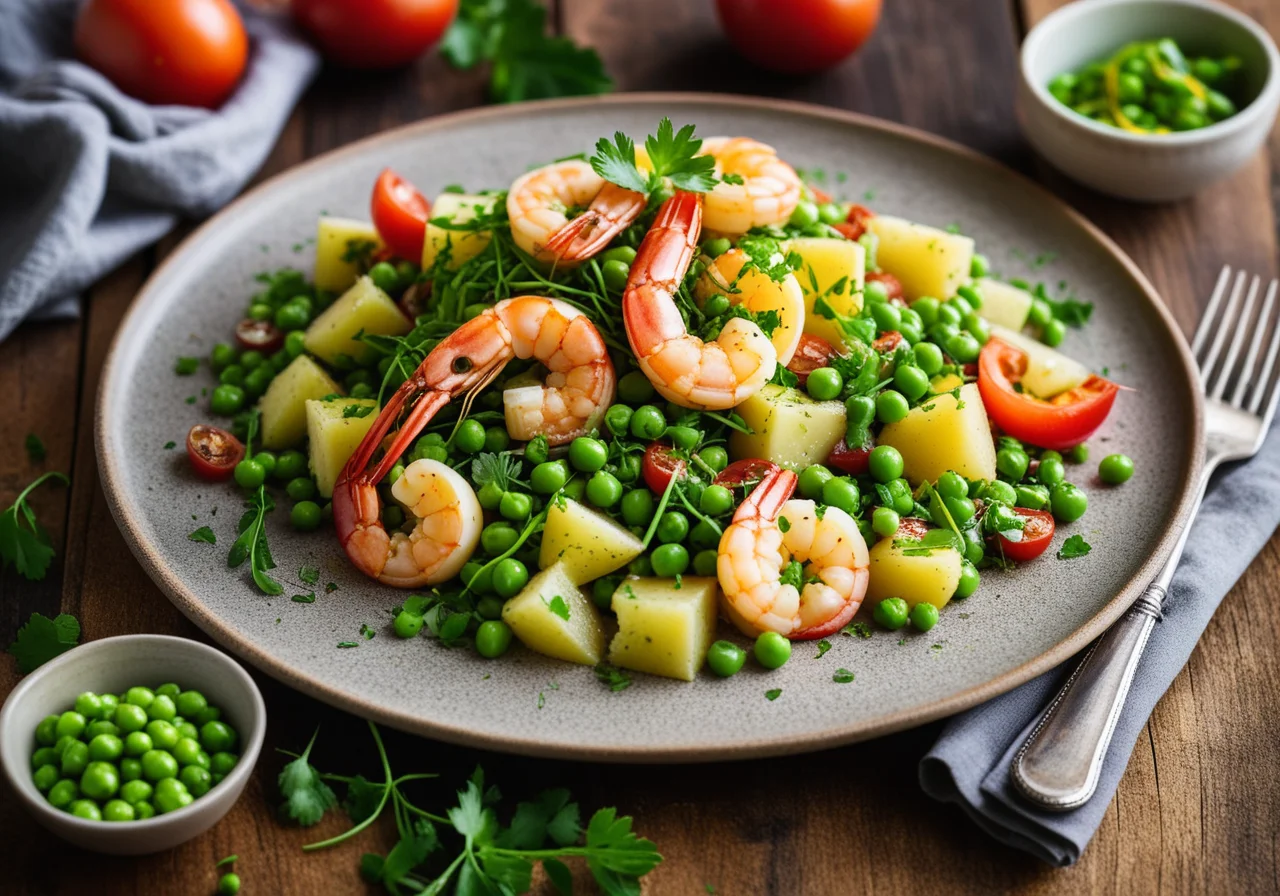 Scampi with Pea Salad