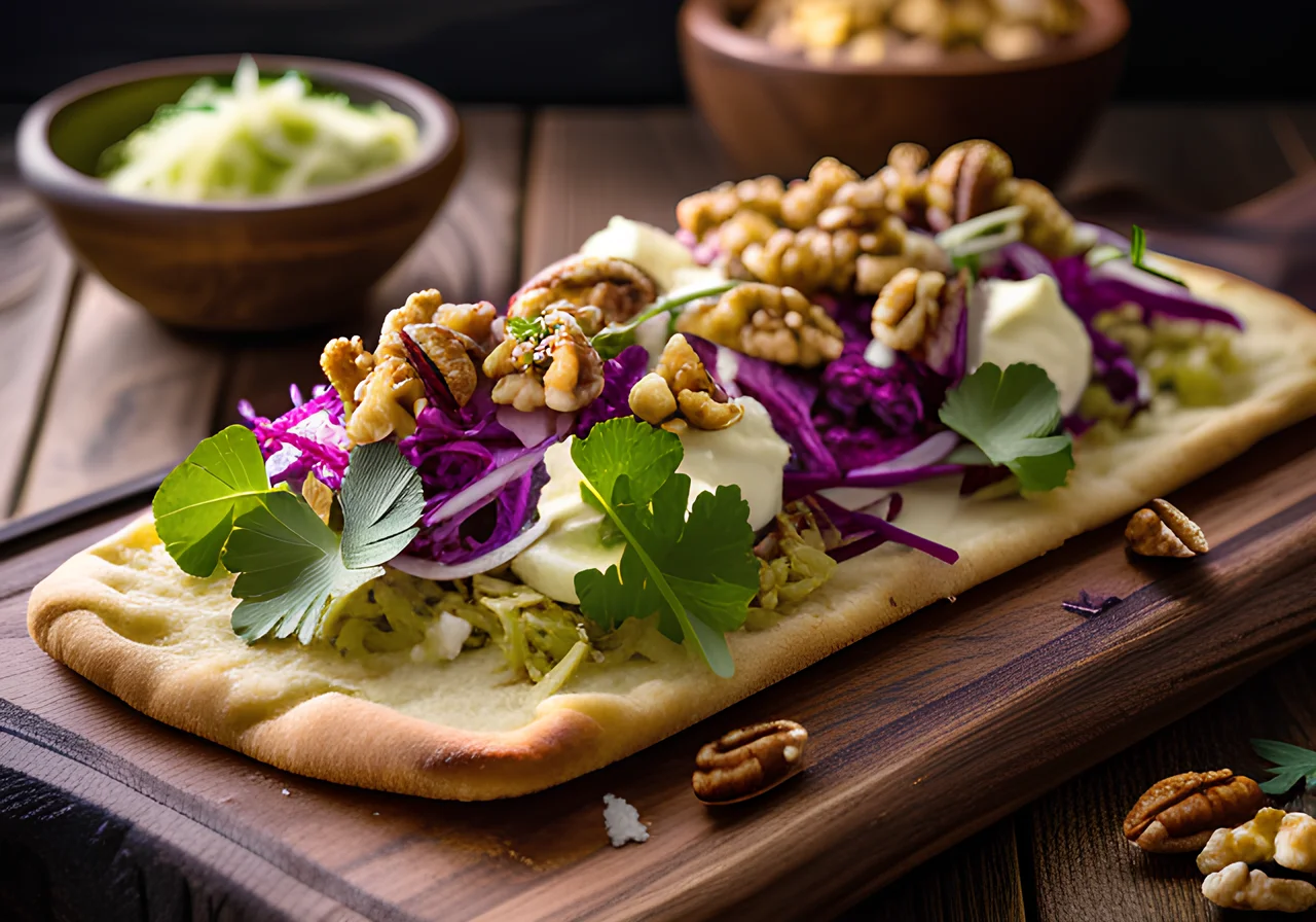 Cabbage Flammkuchen with Walnuts
