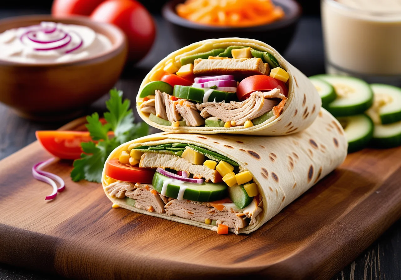 Chicken Wraps and Banana Chips with Spicy Salsa