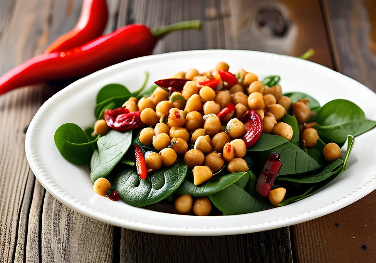 Warm Chickpea Salad with Spinach