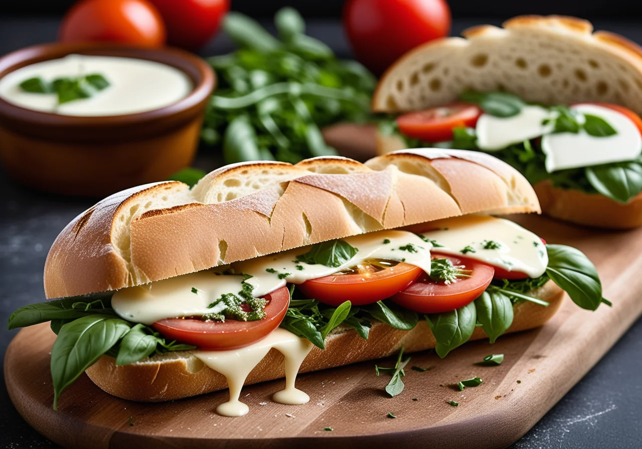 Ciabatta Sandwich with Ham, Tomatoes and Cheese