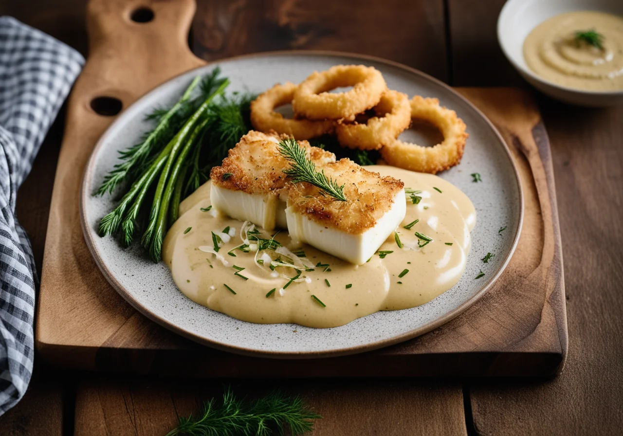 Cod in Mustard Marinade with Kohlrabi and Fried Onions