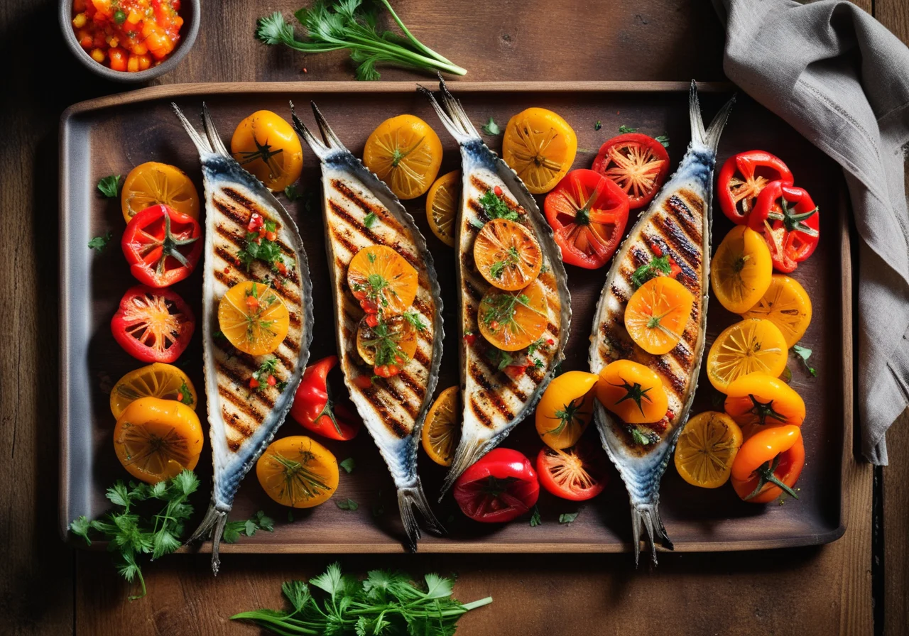 Grilled Mackerel Fillets with Bell Pepper