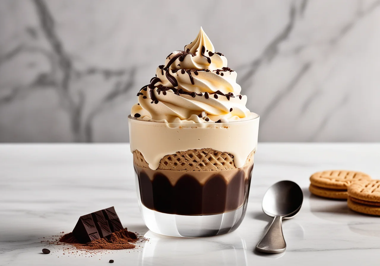 Coffee Ice Cream Cup with Cream and Biscuits
