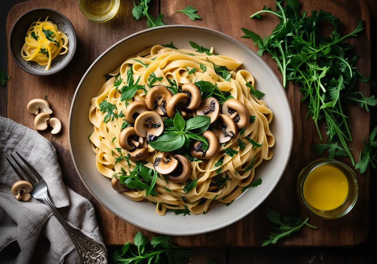 Mushroom Pasta with Lemon Sauce