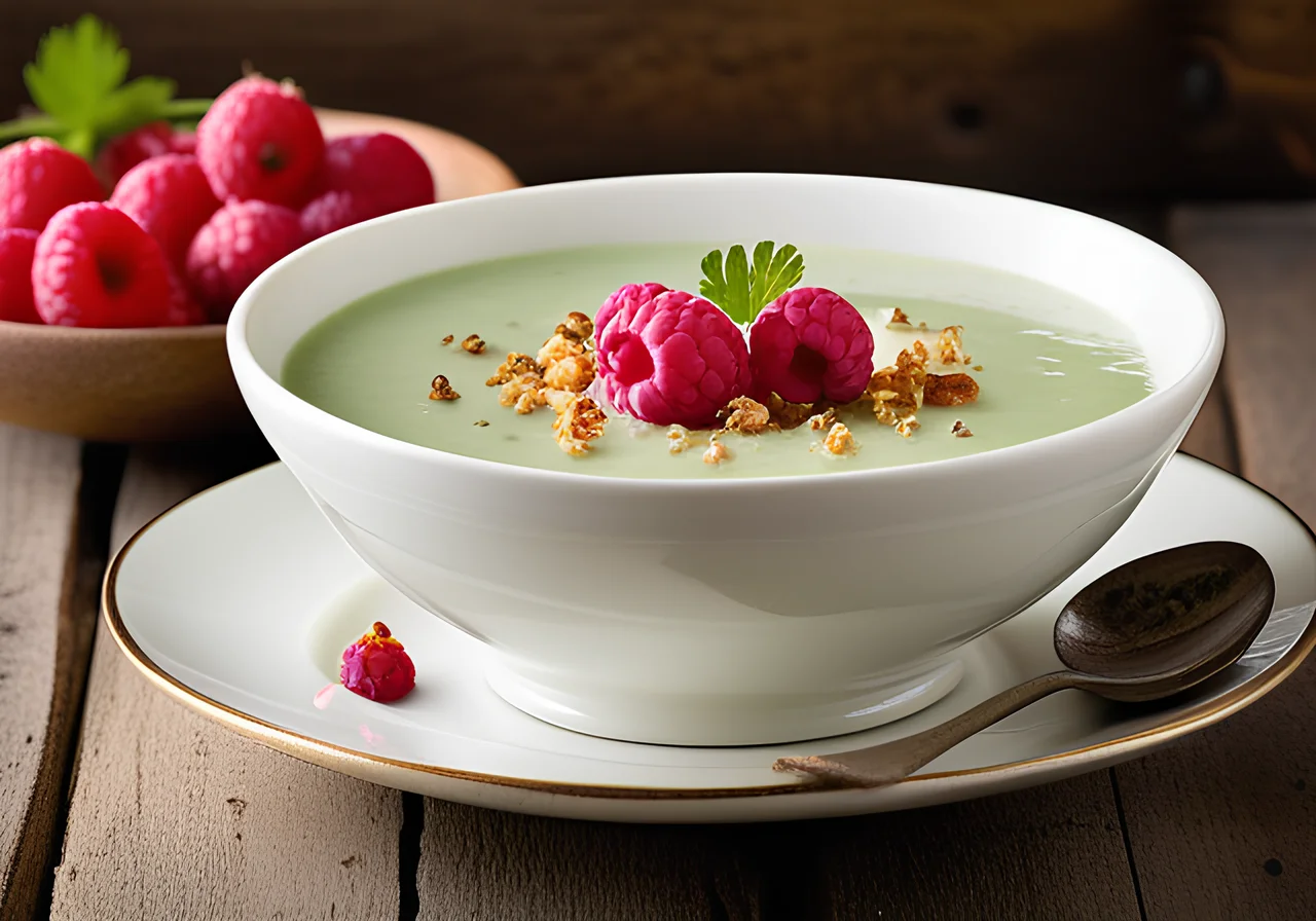 Chervil Cream Soup with Zucchini and Croûtons