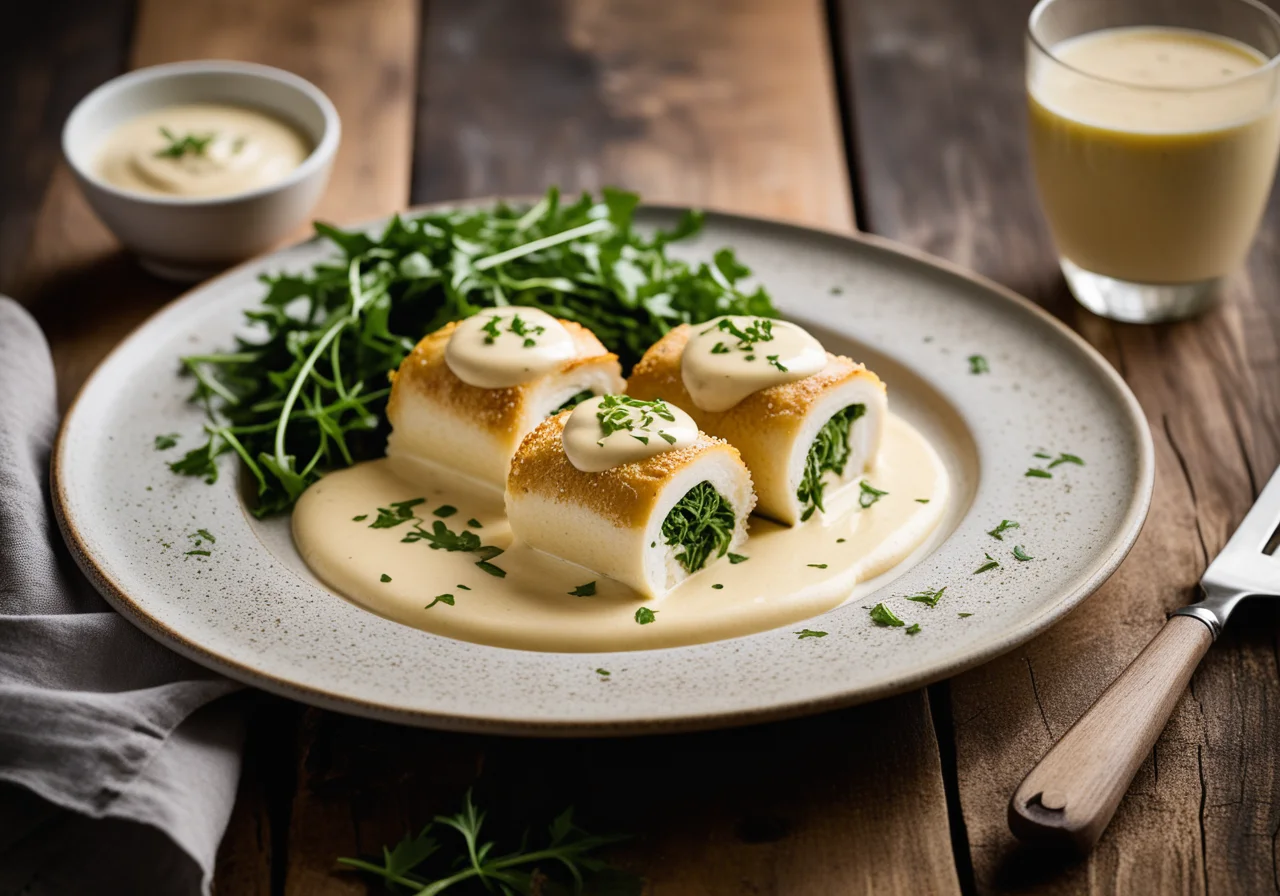 Ruffled Sole Fillets Filled with Arugula