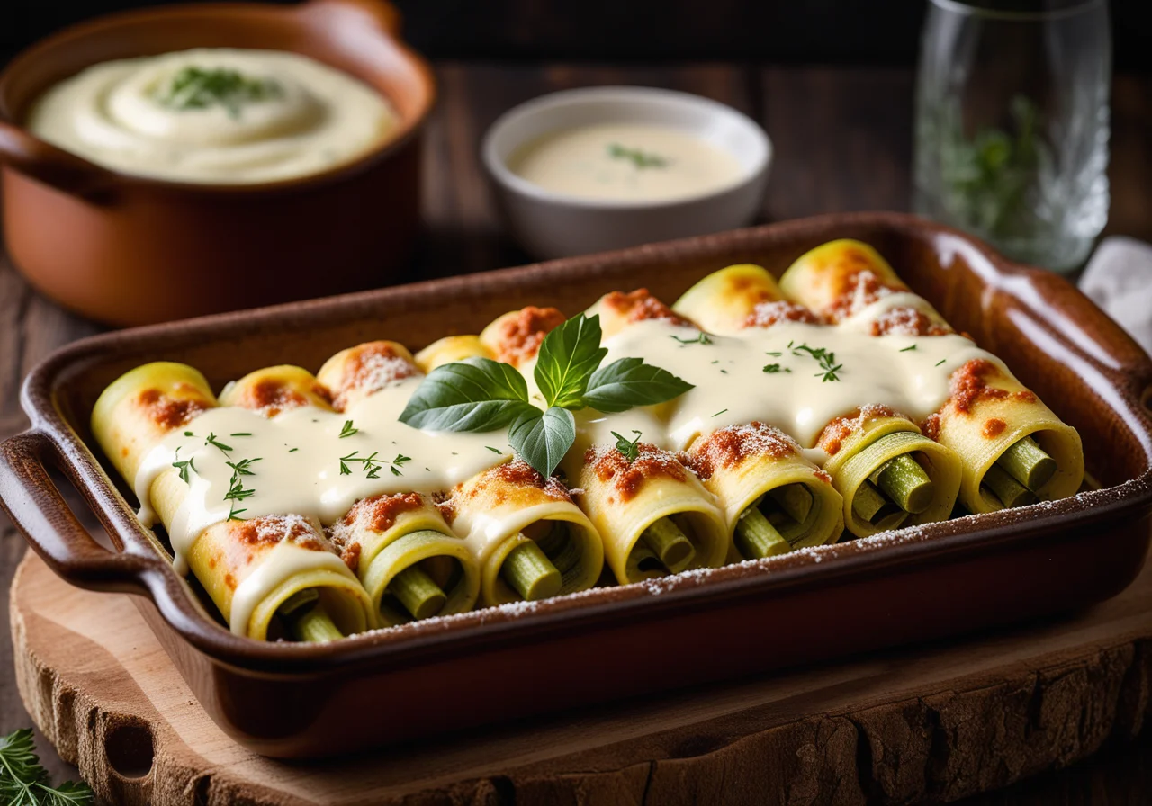 Zucchini-filled pasta rolls