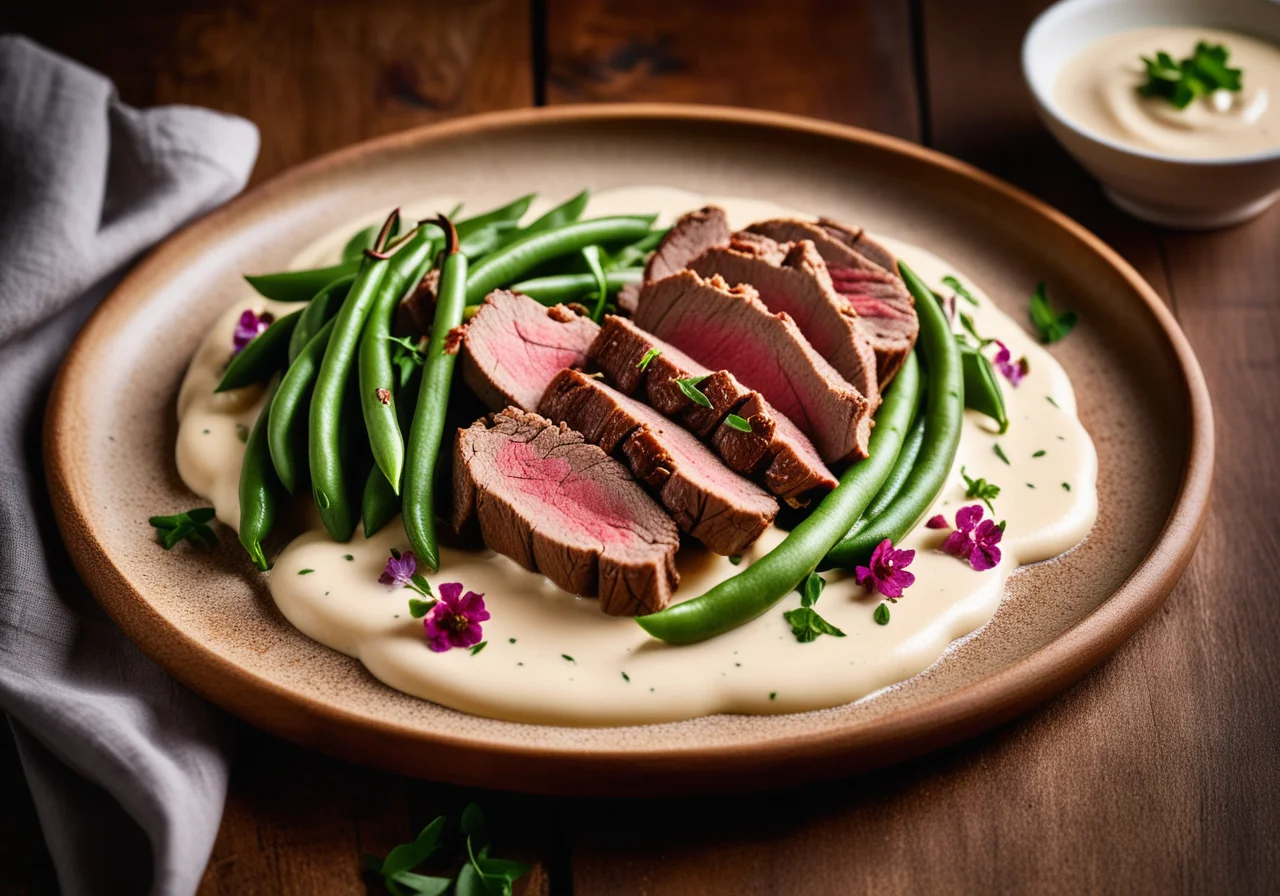 Lamb loin with green beans