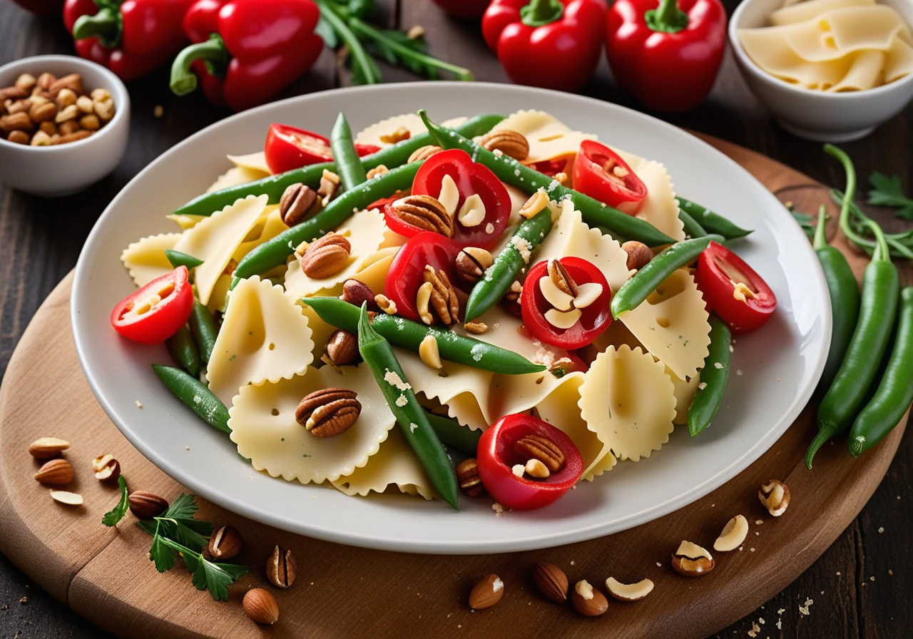 Farfalle with green beans and paprika