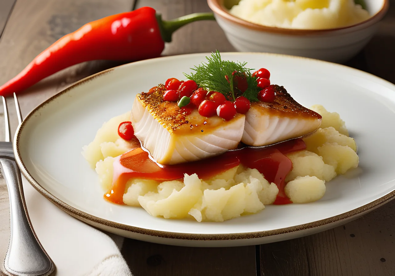 Cod with Pepper-Dijon Sauce, Potatoes and Salad