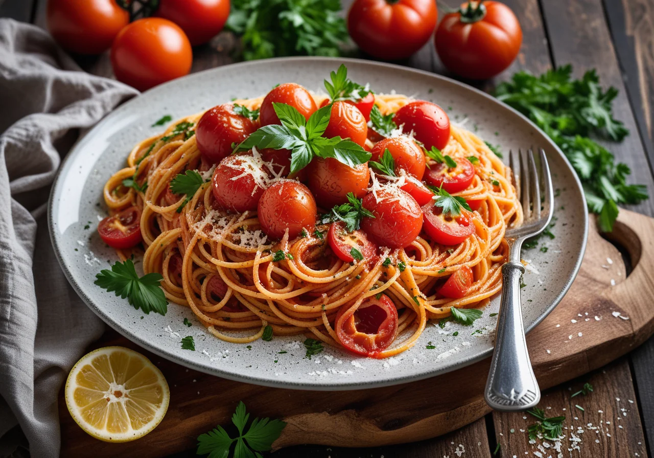 Pasta with Cherry Tomatoes, Garlic and Parmesan