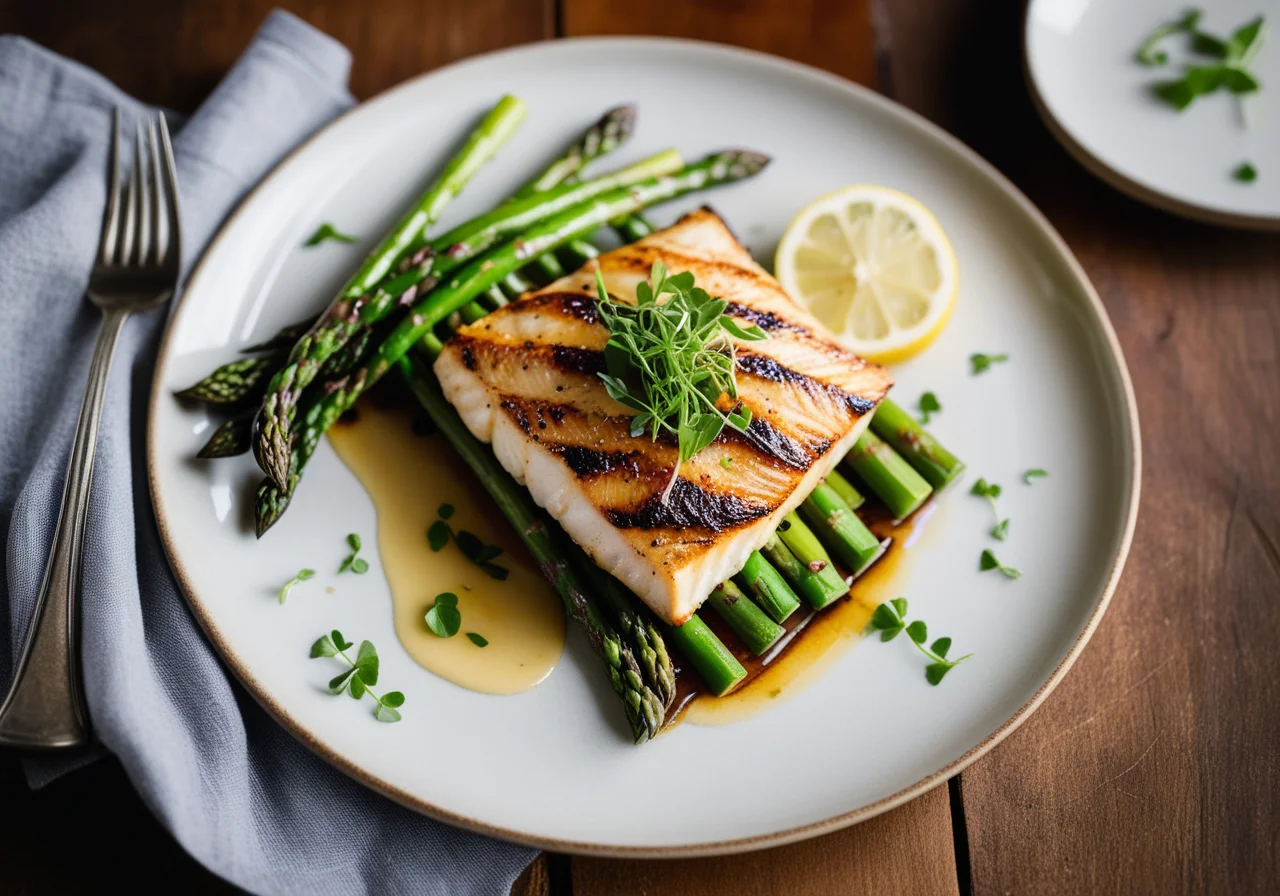 Dandelion Asparagus Vegetable with Rockfish Fillet