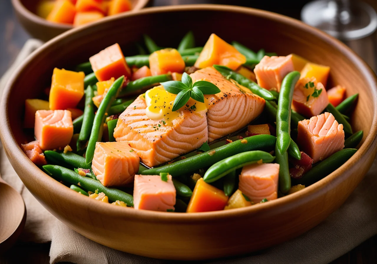 Salmon Vegetable Ragout with Mustard Sauce