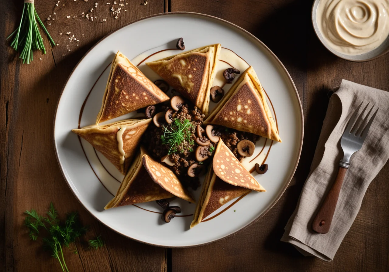Delicate Buckwheat Pancakes with Mushrooms and Ground Turkey