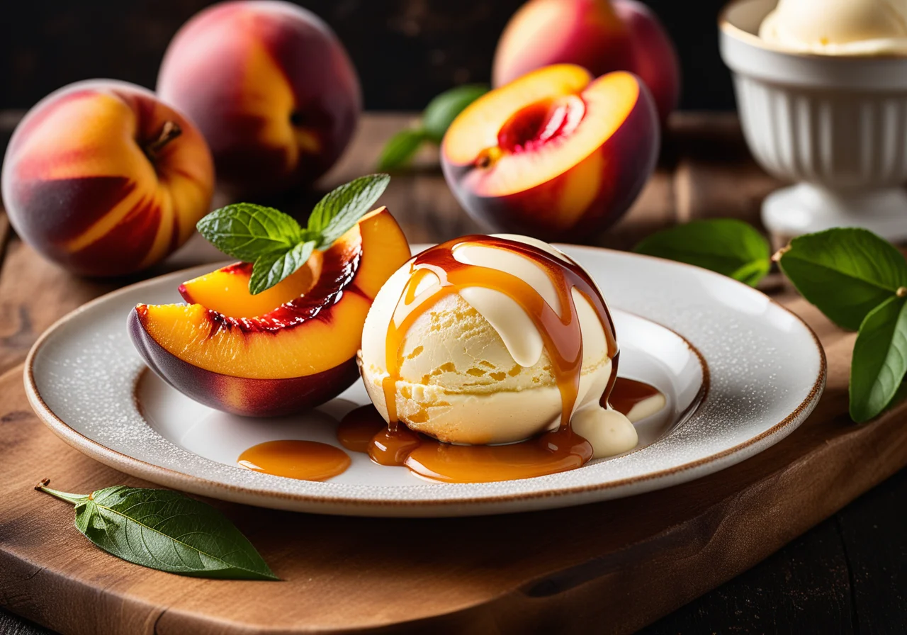 Nectarines with Vanilla Ice Cream
