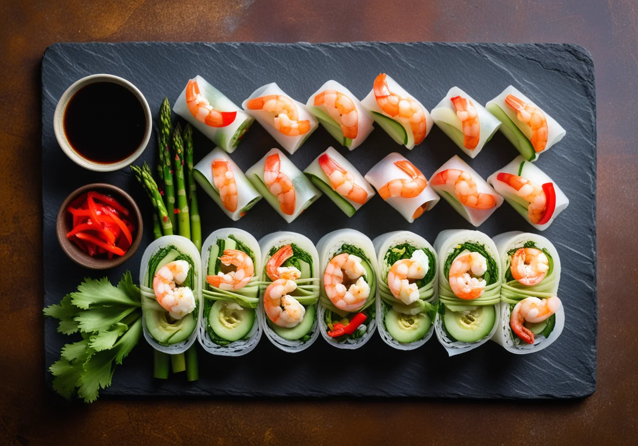 Rice Paper Rolls with Shrimp, Vegetables and Dip