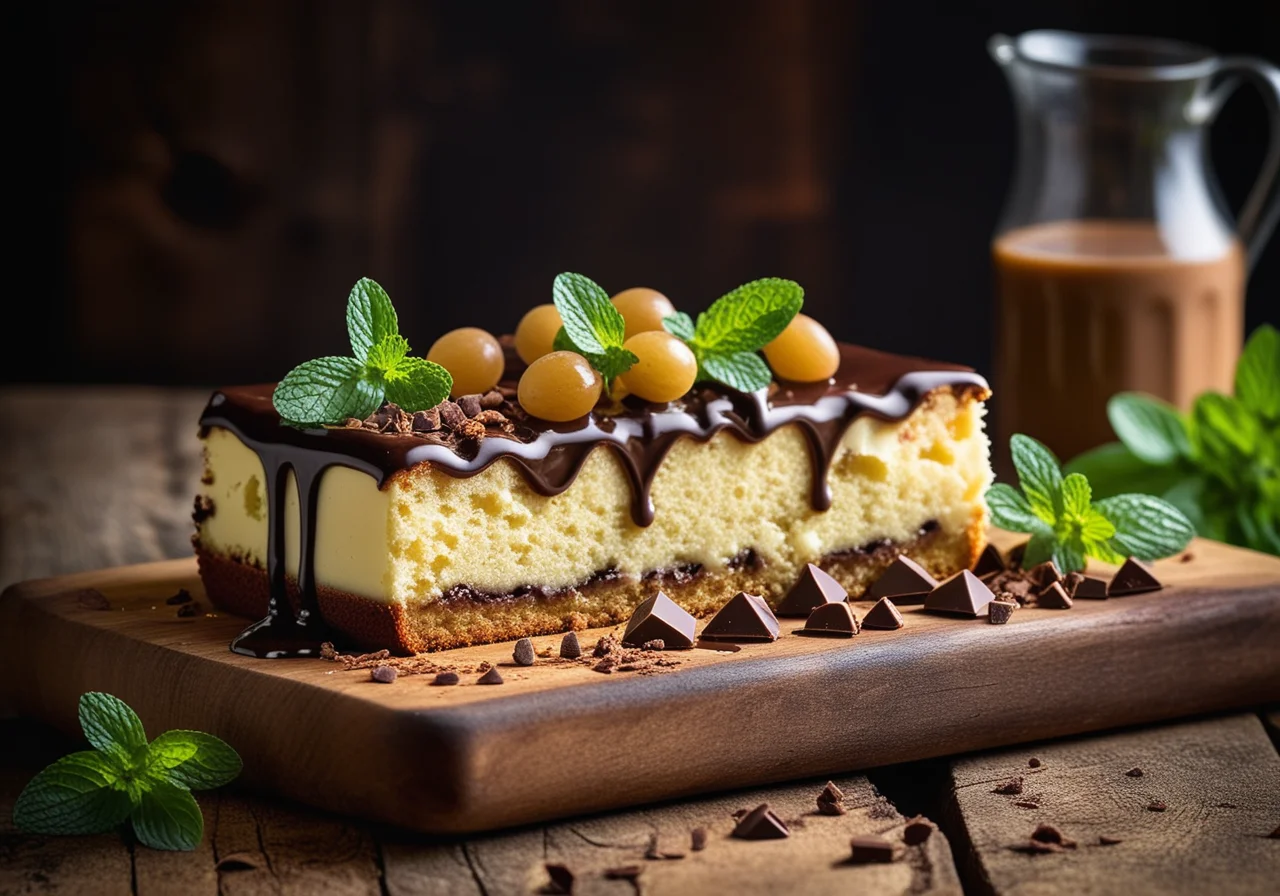 Raisin Quark Cake with Chocolate Glaze