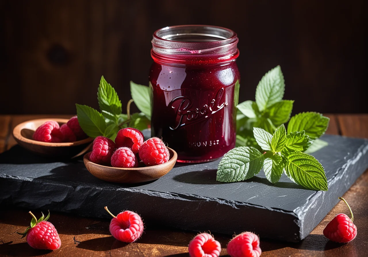 Raspberry jam with elderflower syrup