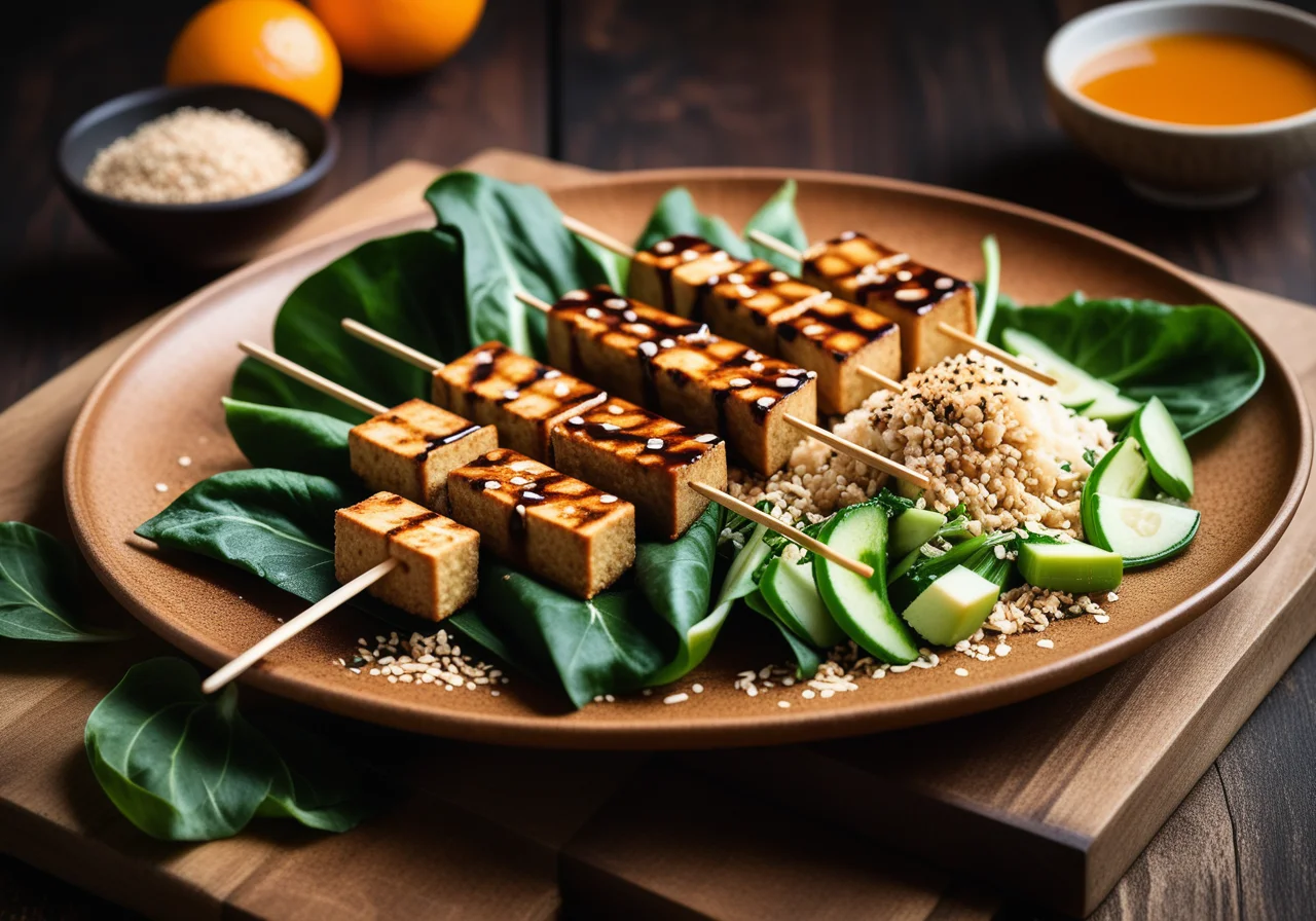 Seitan Skewers with Sesame and Pak Choi