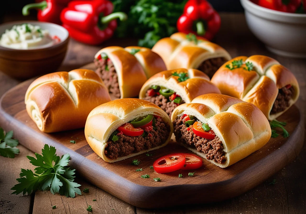 Ground Beef and Pepper Rolls