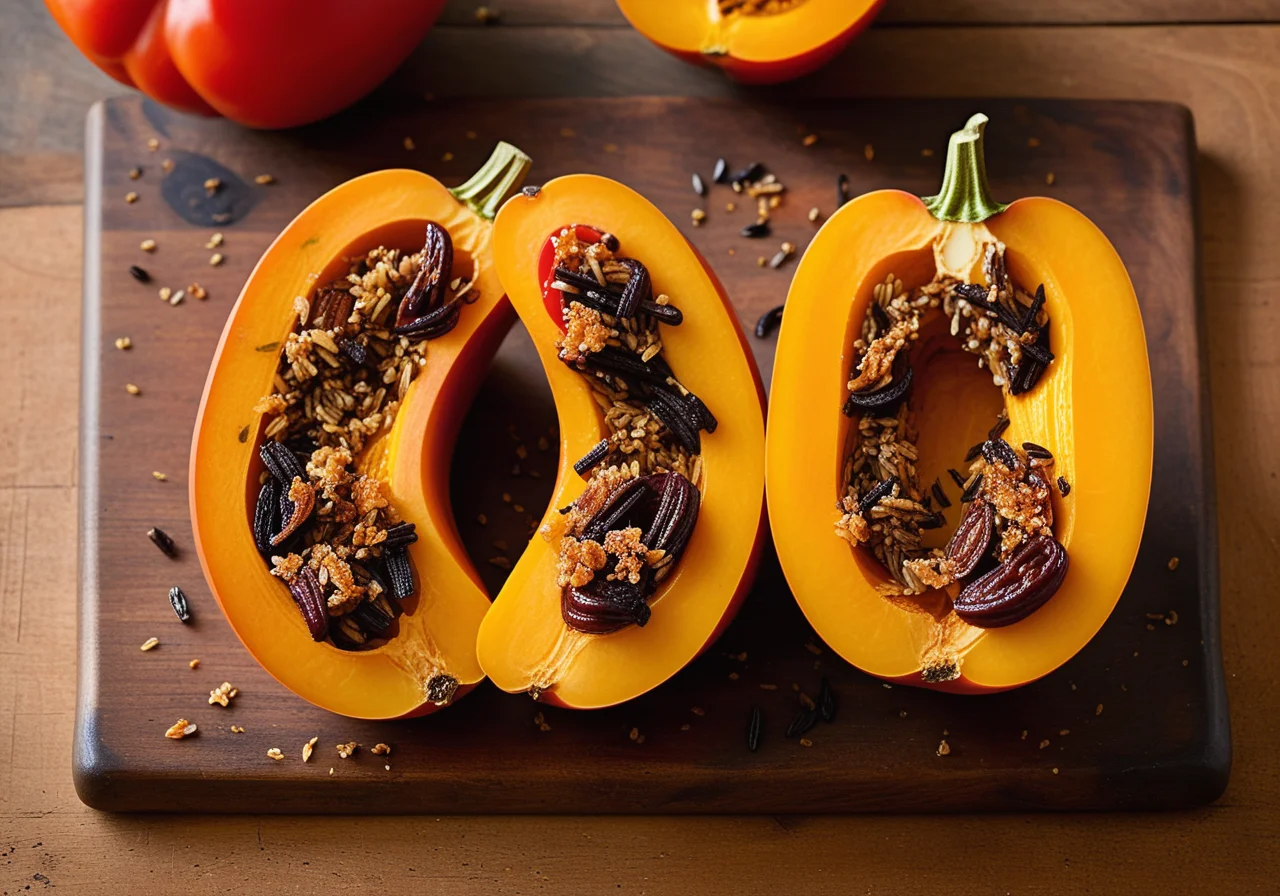 Glazed Butternut Squash with Wild Rice Filling