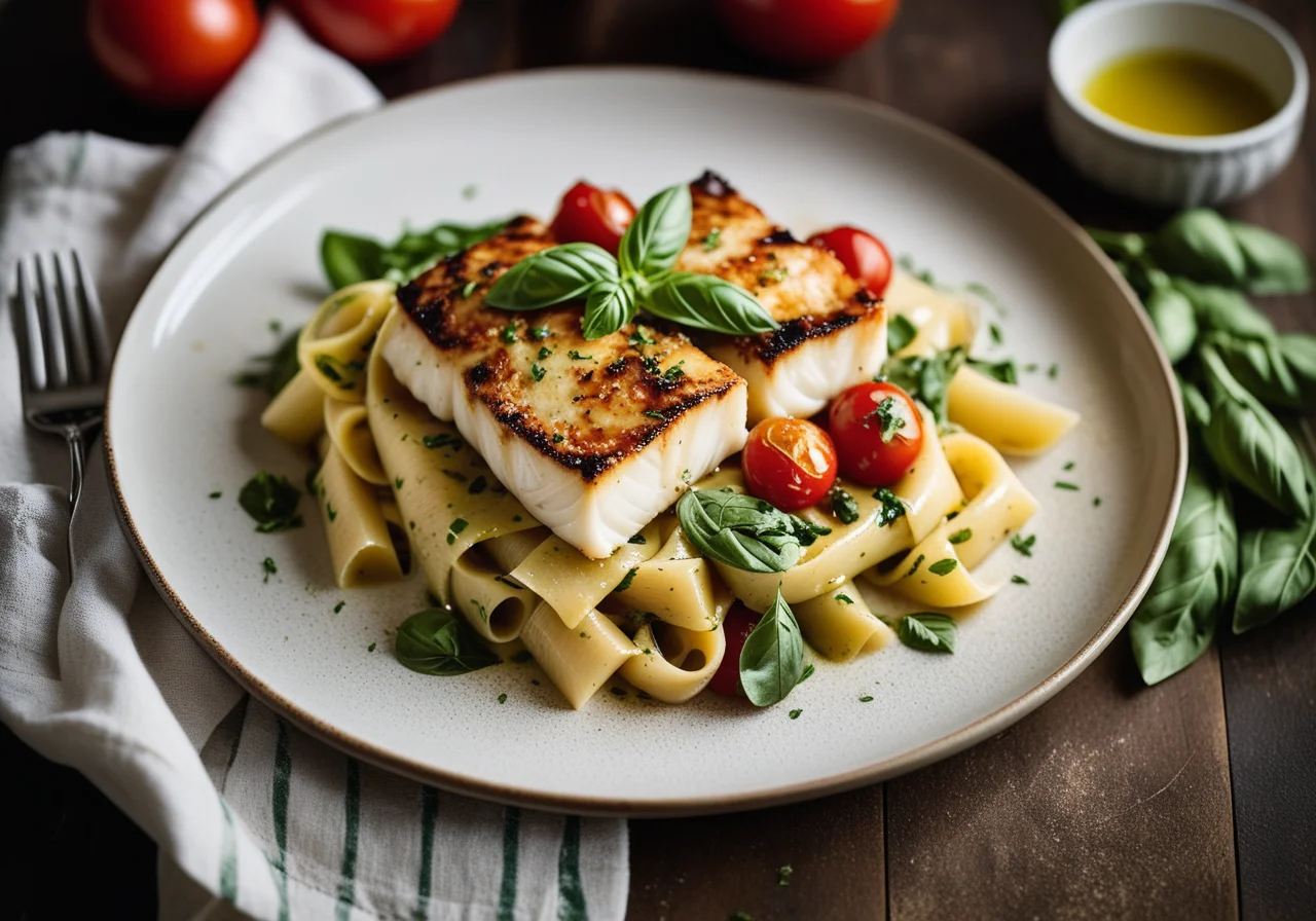 Glazed Cod on Artichoke Pasta Ragout