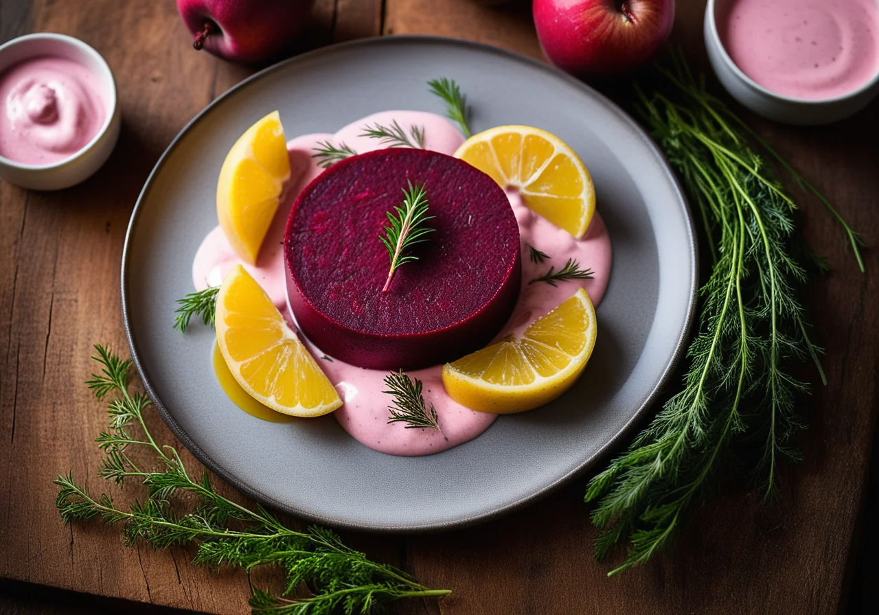 Matjesrouladen with Red Beet and Apple Yogurt Sauce