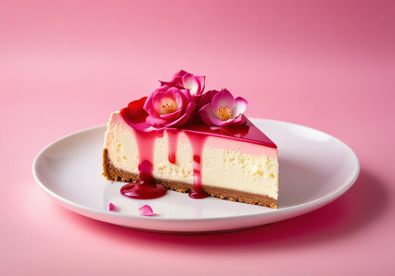 Pink Cheesecake with Rose Petals