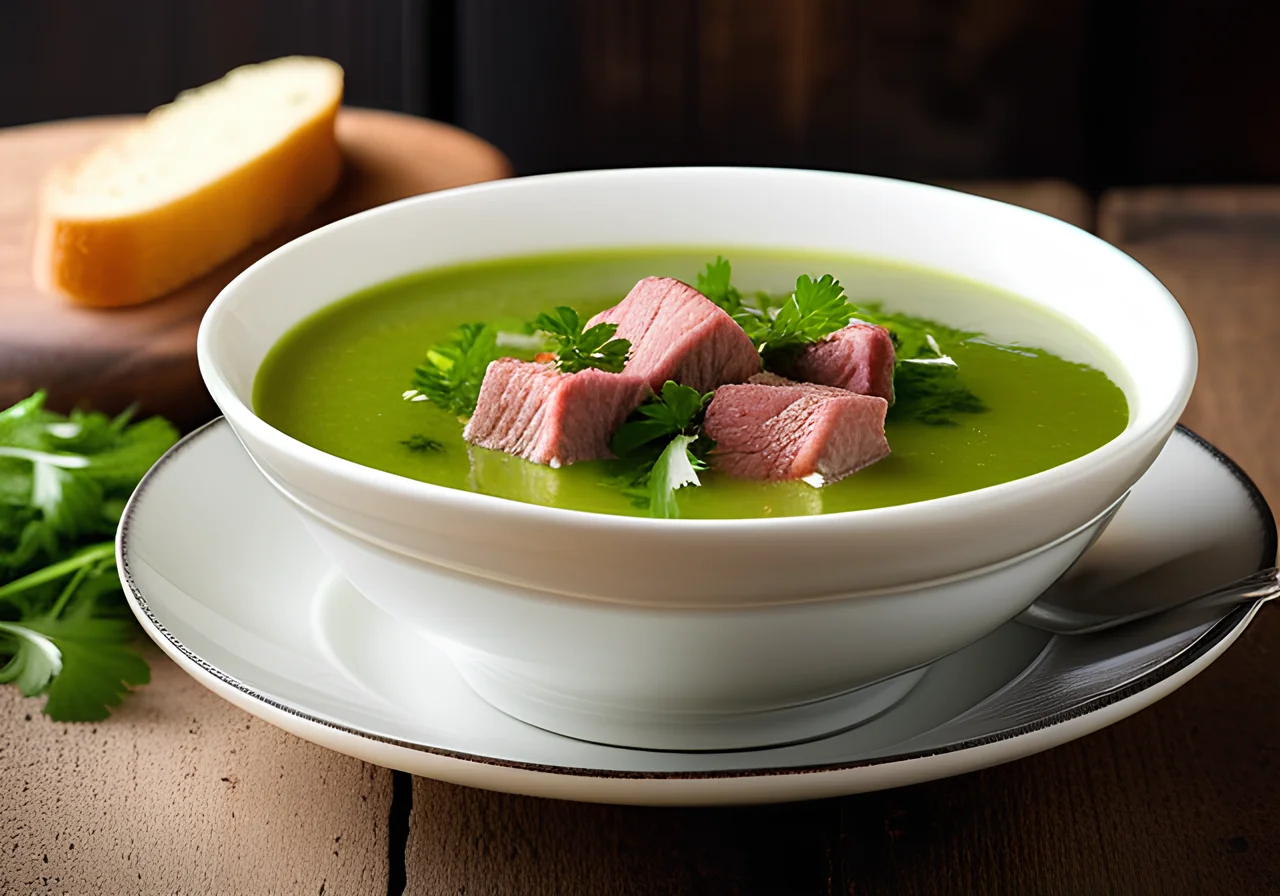 Fresh Pea Soup with Beef