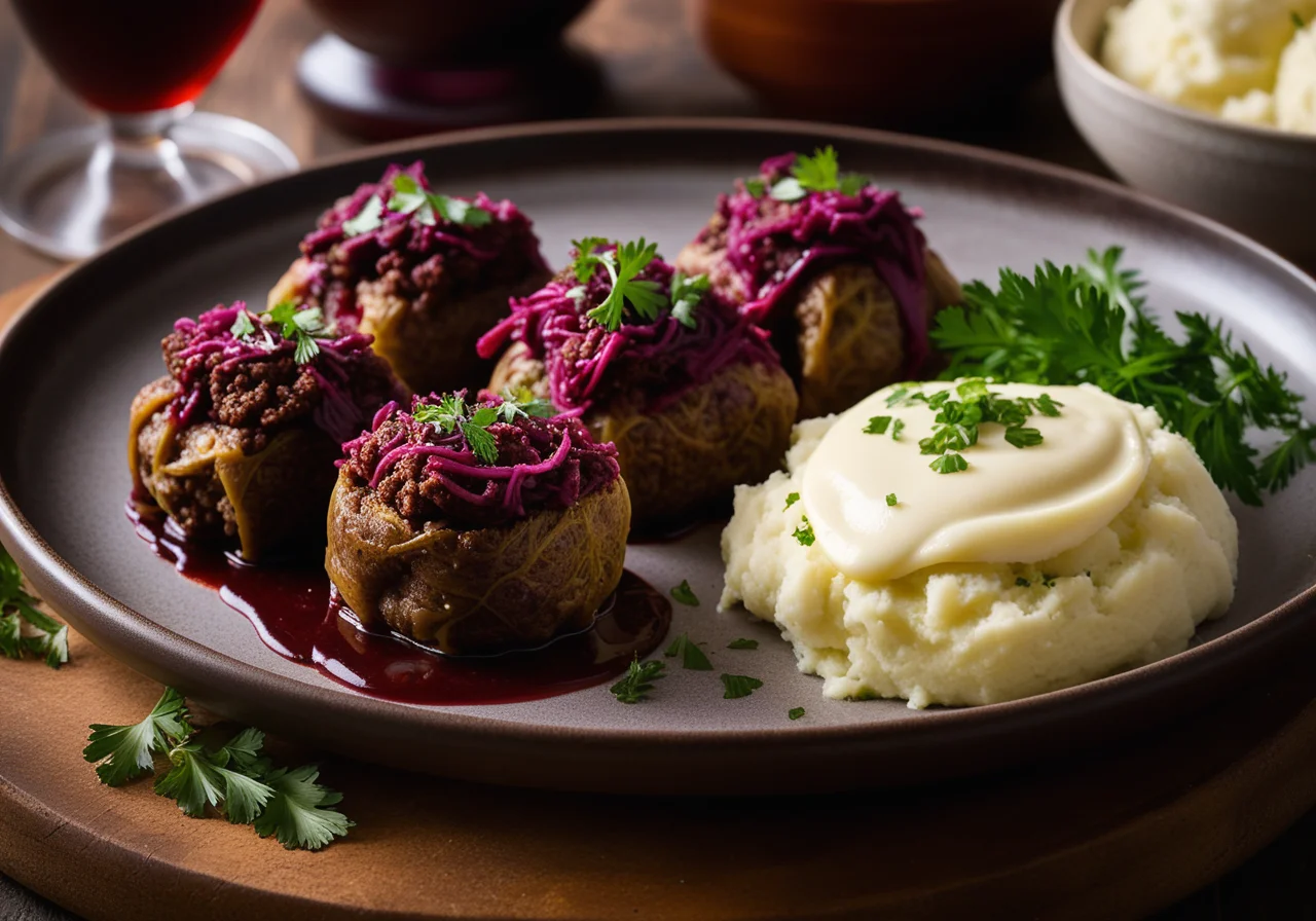 Red Cabbage Rolls with Ground Meat Filling