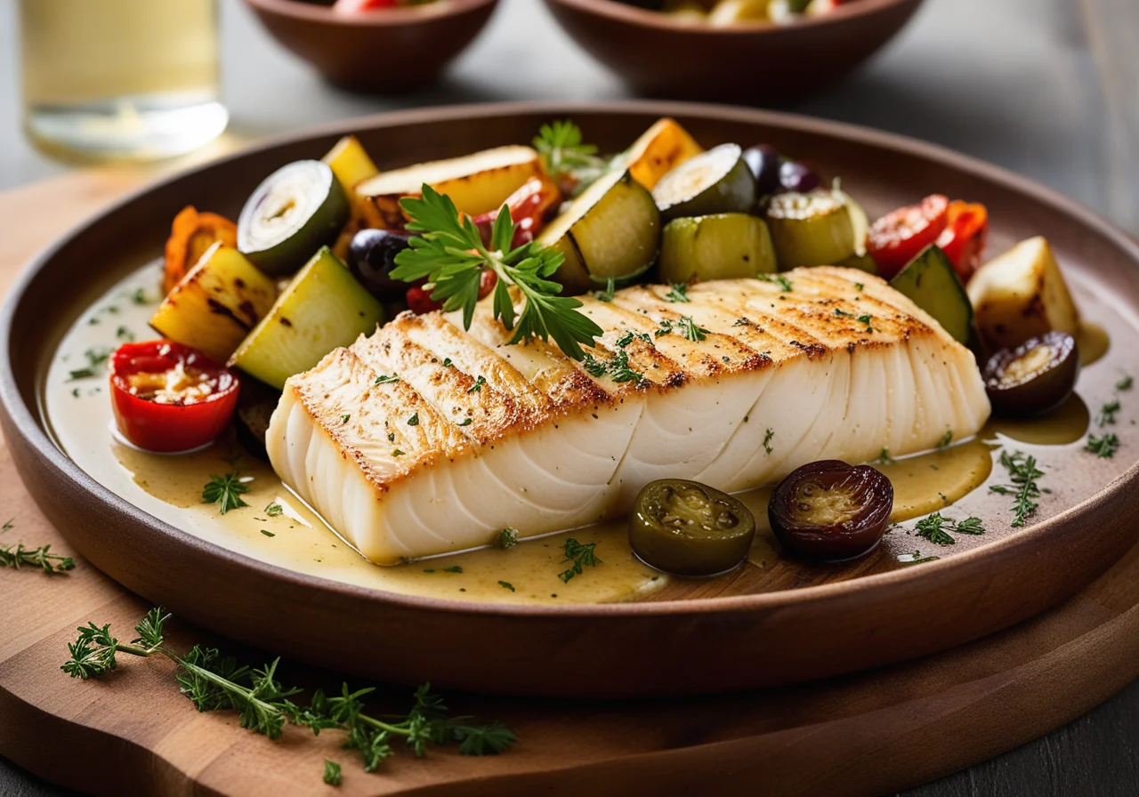 Oven-Baked Halibut with Mediterranean Vegetables