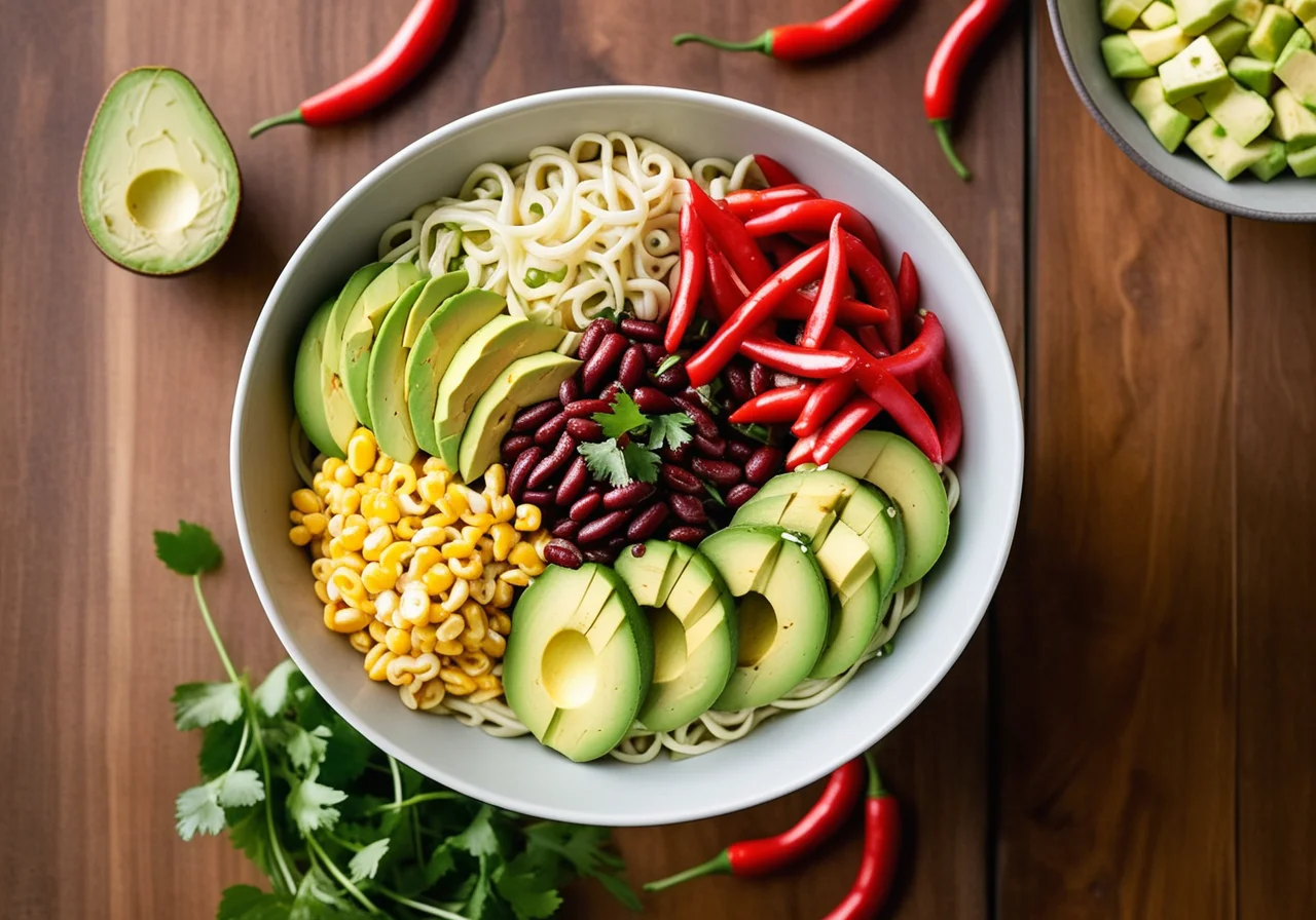 Noodle Salad with Beans, Chili and Avocado