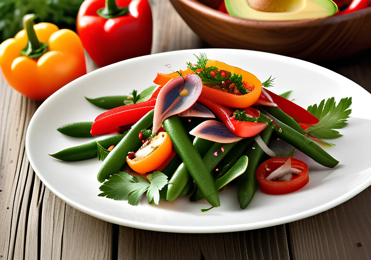 Green Bean Salad with Bell Pepper, Avocado and Smoked Mackerel