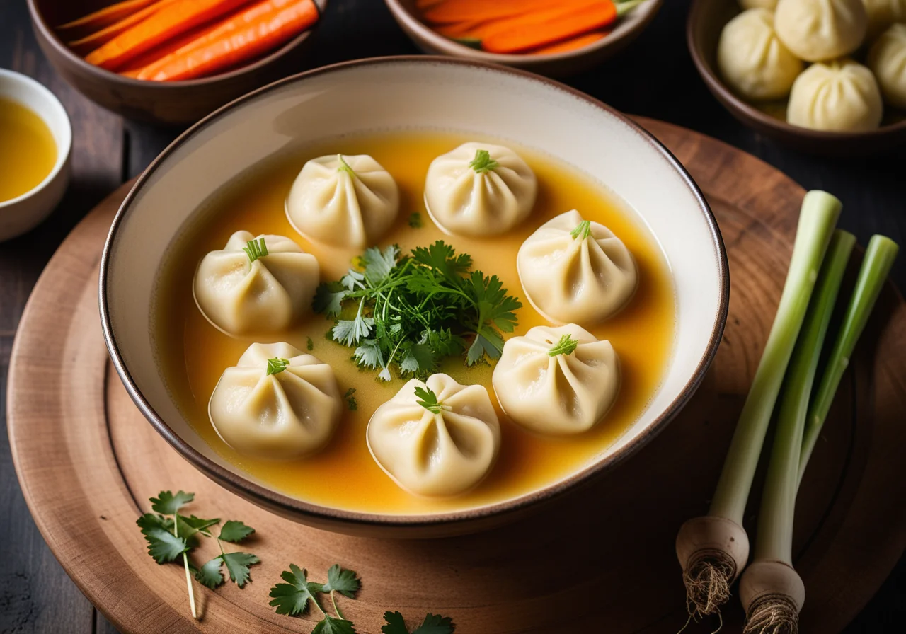 Broth with Semolina Dumplings and Julienne Vegetables