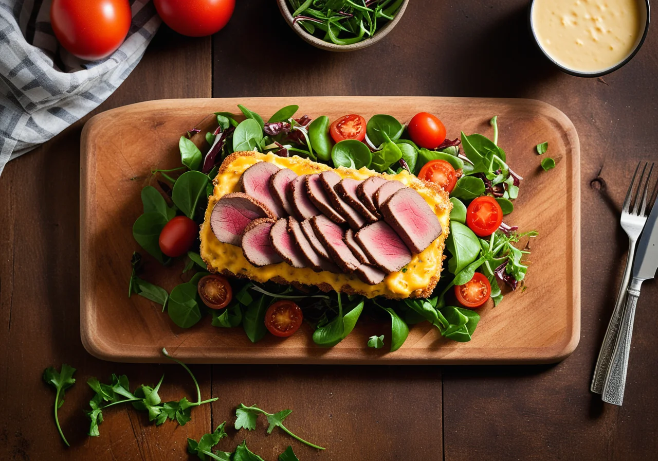 Pork Steak with Cheese Crust and Salad