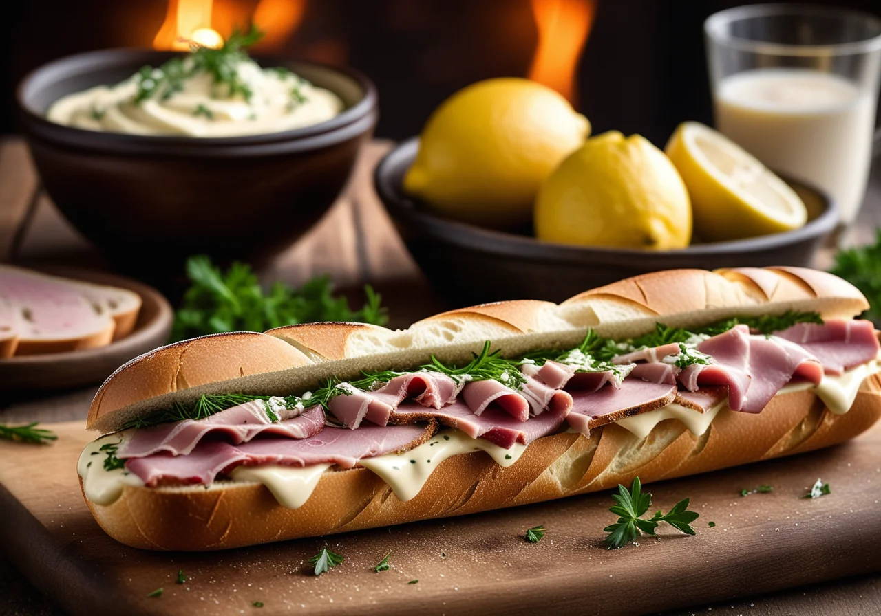 Grillbaguette with cheese and ham