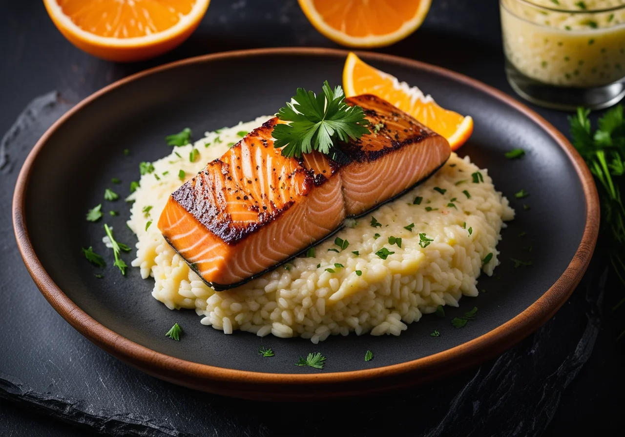 Orange Salmon with Leek Risotto