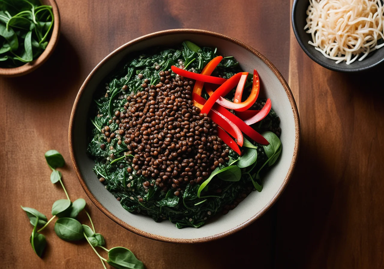 Beluga lentils with spinach