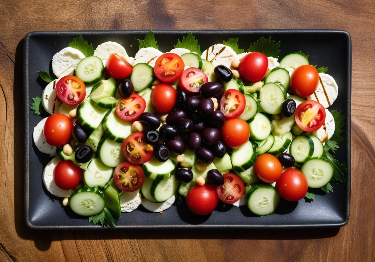 Chickpea Salad with Goat Cheese and Dolmades