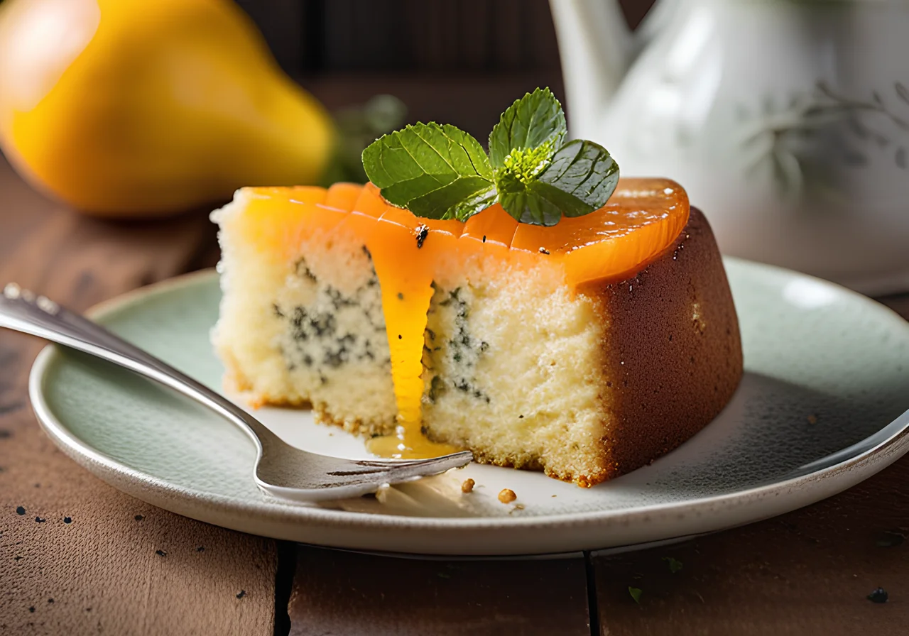 Cheese Poppy Seed Cake with Pears