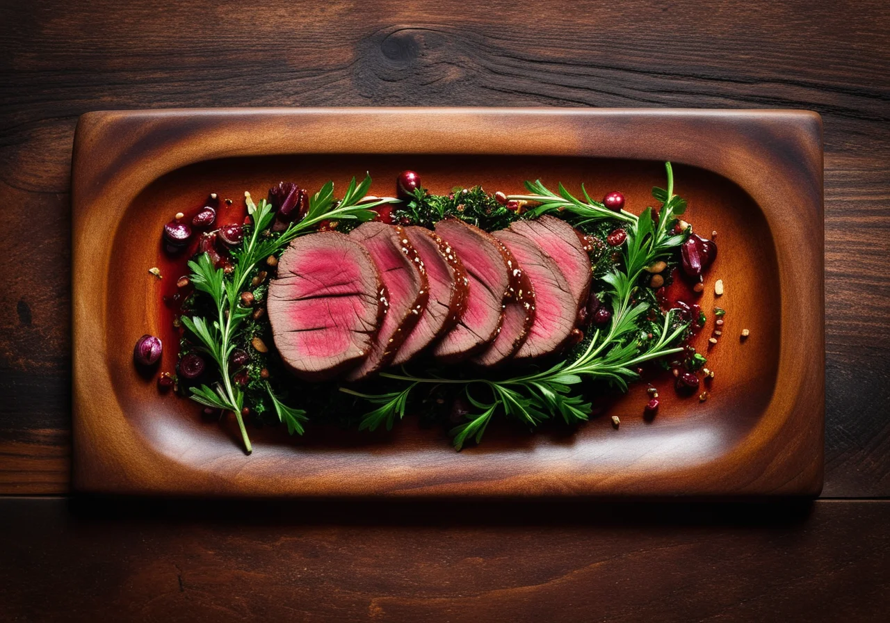 Pepper Steak of Deer Kid with Shallots in Red Wine