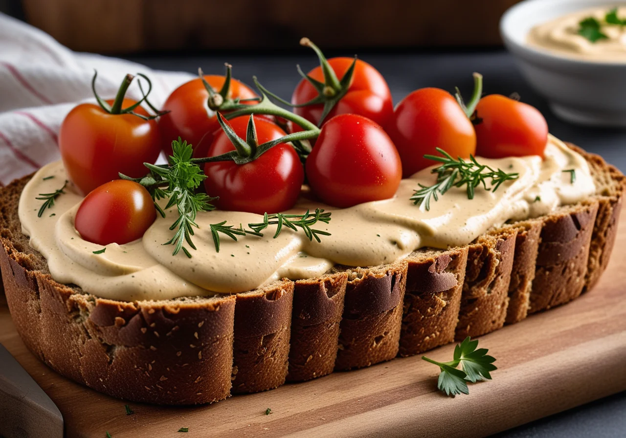 Bread with Hummus, Cherry Tomatoes and Rosemary