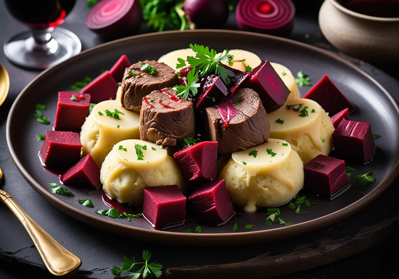 Sauerkraut Beef Pot Roast with Potato Dumplings and Red Cabbage